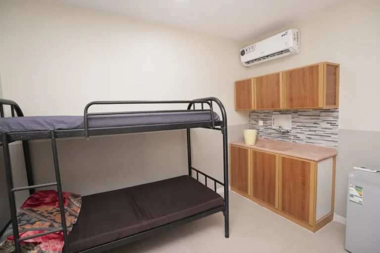 Room with a small kitchen